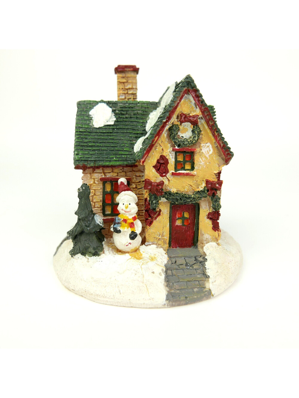 Vintage Miniature Resin Christmas Village House Cottage Snowman Figurine 3.5”